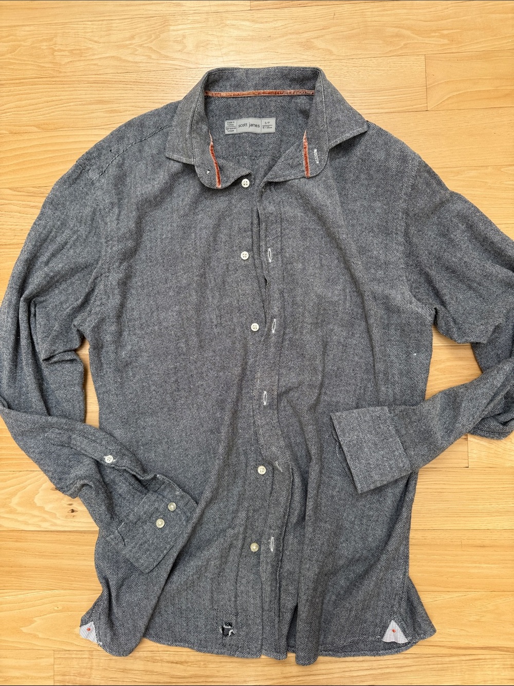 Hippie Festival vintage unique Scott James shirt w/velvet trim at collar S 15”